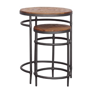 Treasure Trove Accents Set of 2 Nesting Accent Table Set Turner Natural/Black: Mango Wood Top, Iron Frame, Includes Tools - 1 of 4