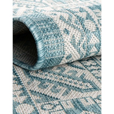 Aqua Medallion Easy-Care Outdoor 7x10 Synthetic Rug