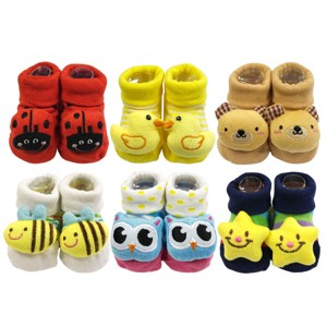 Wrapables Cute 3D Cartoon Anti-Skid Baby Booties Sock Slipper Shoes (Set of 6), 3D Cartoon - 1 of 4
