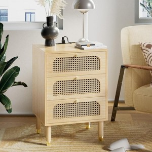 VINGLI Rattan Nightstand, 3 Drawer Nightstand for Bedroom, Boho Furniture Bedroom, 27" Tall Night Stand - 1 of 4