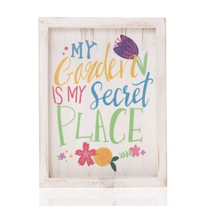 Dicksons My Garden is My Secret Place Whitewashed 6 x 7.5 Wood Tabletop Plaque - 1 of 3