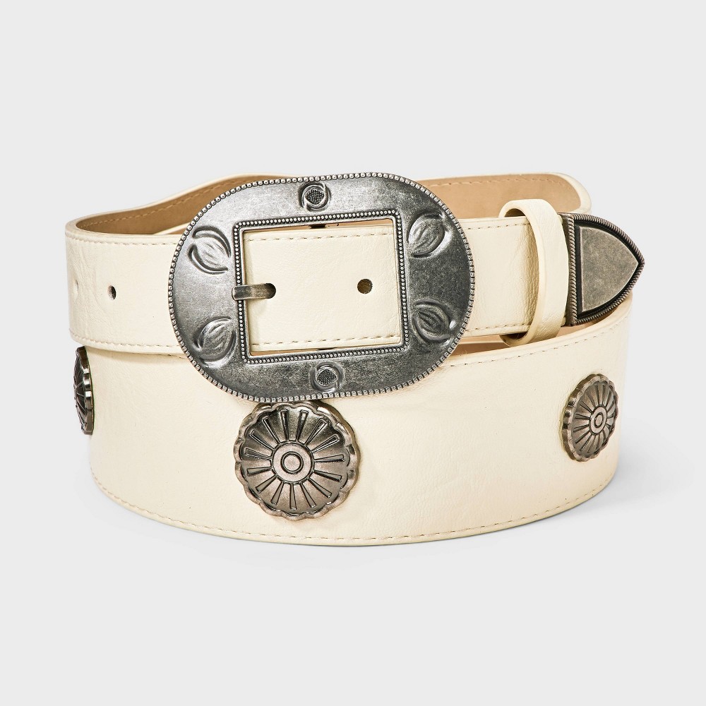 Western Wide Buckle Western Studded Belt - Universal Thread™ Cream M
