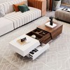 Vynxaria Series 47.2 in. White and Walnut Rectangle MDF End Table with Extendable Sliding Top and Storage - 4 of 4