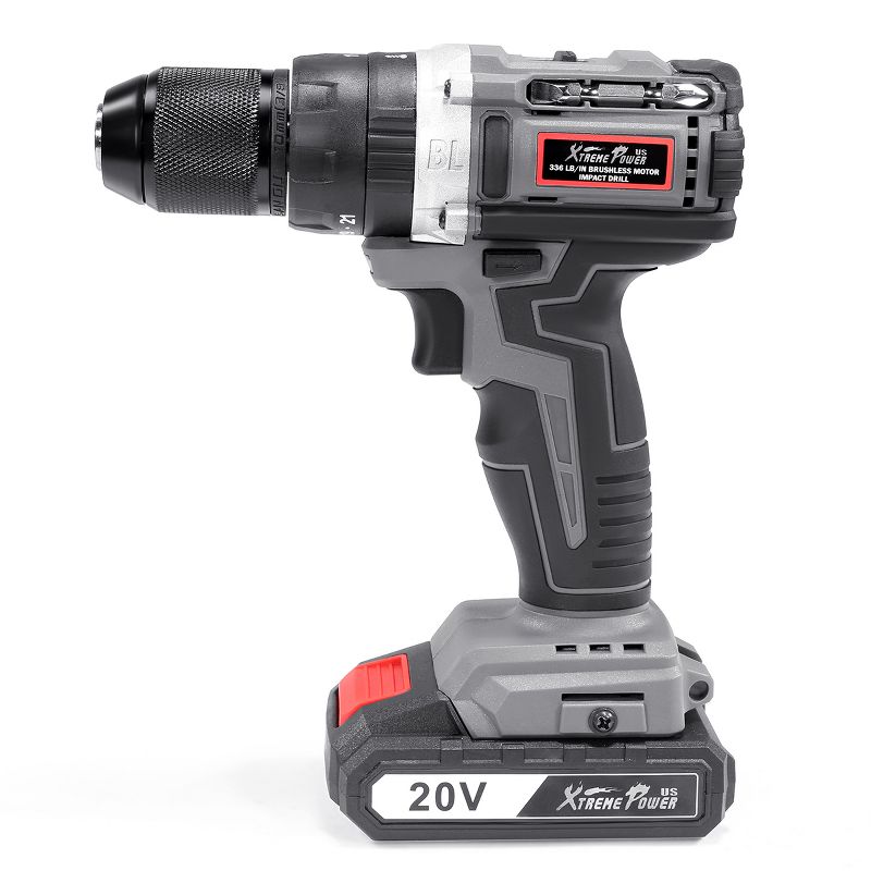 XtremepowerUS 20V Cordless Drill Brushless Driver 2000mAh 336 In-lbs Torque, 3 of 6