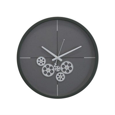 Yosemite Home Decor Modern Minimalist 18" D Dark Green Clock with Open Moving Gears