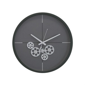 Yosemite Home Decor Modern Minimalist 18" D Dark Green Clock with Open Moving Gears - 1 of 4
