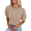 Women's Round Neck Short Sleeve Sweater Summer Casual Puff Sleeve Pullover Knit Top - 3 of 3
