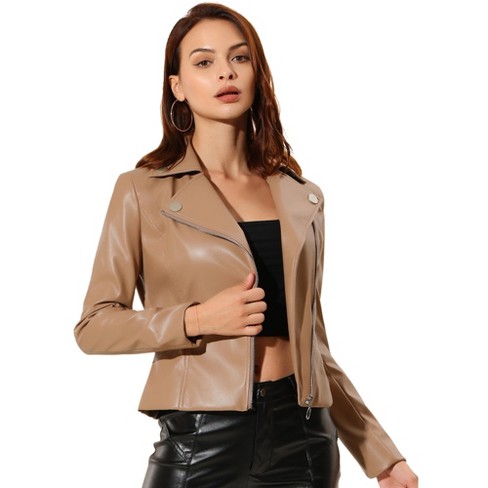 Allegra K Women's Zipper Front Long Sleeve Lapel Collar PU Leather Jacket - image 1 of 4