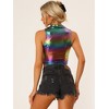 Allegra K Women's Metallic Mock Neck Zip-Up Shiny Holographic Crop Tank Top - 3 of 4