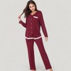 Anna-Kaci Lounge Women's Lace Trim Button Down Long Sleeve Top and Lounge Pants Two Piece Pajama Set - 2 of 4