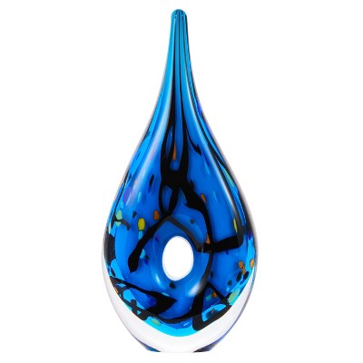 Luxury Lane Hand Blown Abstract Hollow Blue Tear Drop Sommerso Art Glass Sculpture