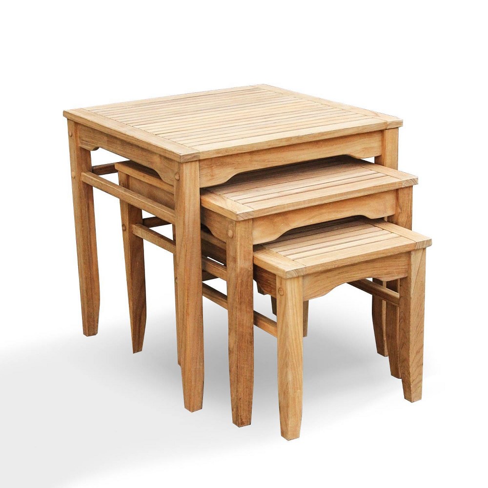 3pc Sherwood Teak Nesting Table - Light Brown - Cambridge Casual: Durable Patio Accent Set