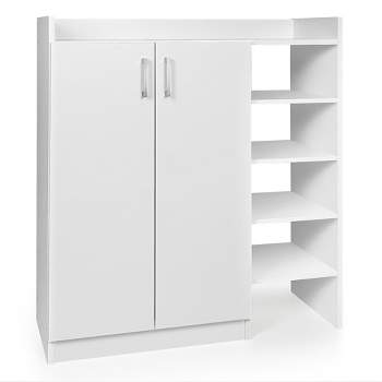 Tangkula Wooden Shoe Cabinet 2-Door Storage Entryway Shoes Organizer w/ Adjustable Shelves