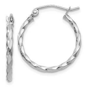 Black Bow Jewelry 2mm, Twisted 14k White Gold Round Hoop Earrings, 20mm (3/4 Inch) - 1 of 4