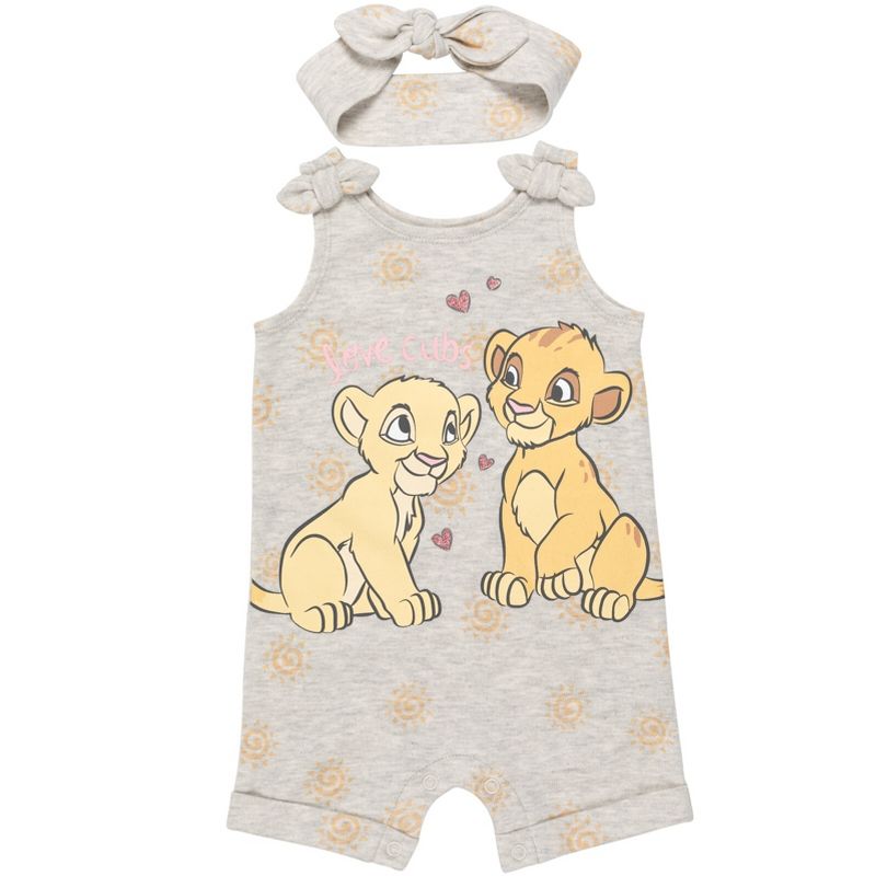 Disney Lion King Minnie Mouse Winnie the Pooh Simba Baby Girls Romper and Headband Newborn to Infant, 1 of 8