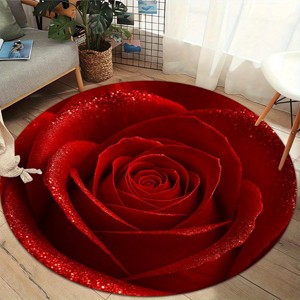 Lomsoe 1pc Round Rose Design Area RugFloral Pattern, Flannel Carpet ...
