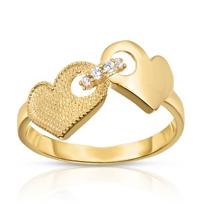 10k Yellow Gold Double Locked Heart CZ Women's Ring - 1 of 3
