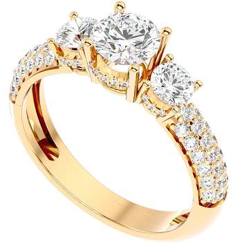 Pompeii3 1 1/2Ct Diamond & Moissanite Side Halo Engagement Ring in 10k Gold