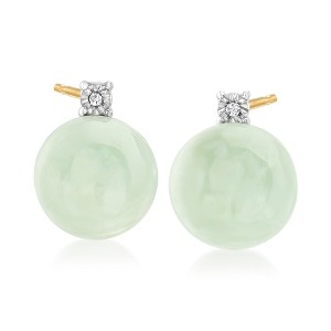 Ross-Simons Jade Earrings With Diamond Accents in 18kt Gold Over Sterling - 1 of 4