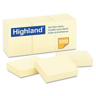 Highland Self-Stick Notes 1 1/2 x 2 Yellow 100-Sheet 12/Pack 6539YW