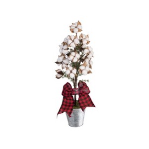 Transpac Cotton 18 in. Multicolor Christmas Galvanized Buckets with Cotton Tree - 1 of 2