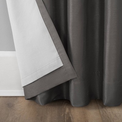 Gray Faux Silk Blackout Back Tab Curtain Panel, 50" x 84"