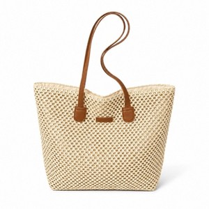 s*a様 新品 TARGET アイボリー トートバッグ Alilang Woven Straw Tote Bag Faux Leather Handles Large Capacity