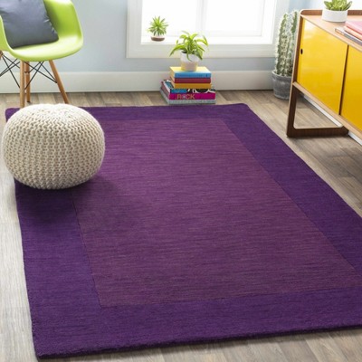 Hauteloom Bordered Solid Plum Purple Wool Rug