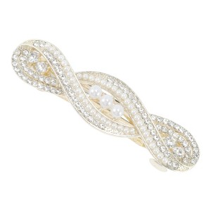 Unique Bargains Exquisite Cross Pearl Spring Clip Hair Clips Gold Tone Champagne 1 Pc - 1 of 4
