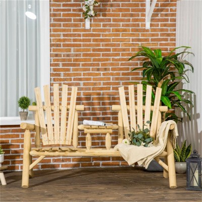 SKRAN 2-Seat Wooden Adirondack Chair, Patio Bench with Table, Outdoor Loveseat Fire Pit Chair for Porch, Backyard, Deck