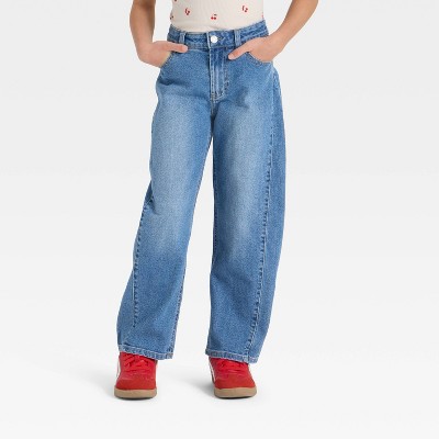 Girls' Barrel Leg Jeans - Cat & Jack™ Medium Wash