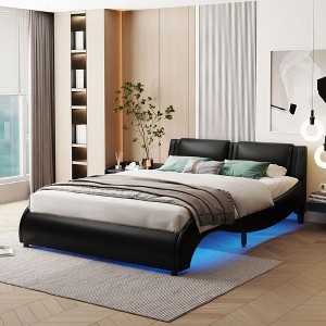NicBex Full/Queen Upholstered Faux Leather Platform Bed Frame with LED Lights,Wave Like Curve Low Profile Platform Bed Frame,Wood Slats Support - 1 of 4