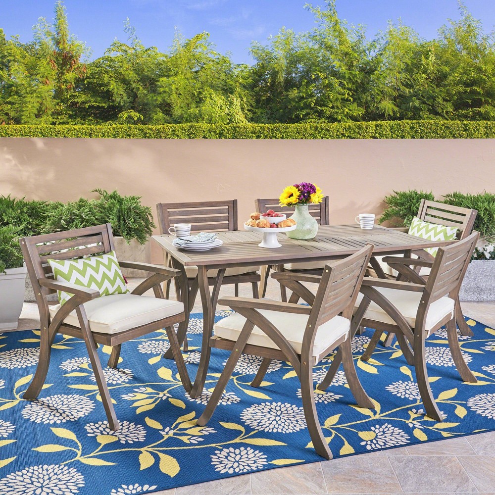 Photos - Garden Furniture Hermosa 7pc Acacia Dining Set - Gray - Christopher Knight Home