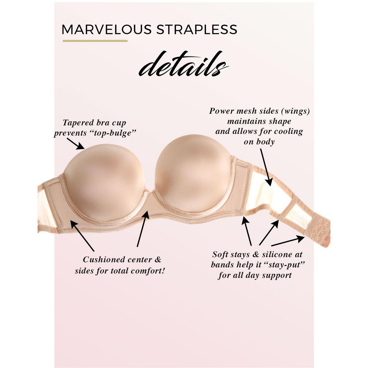Women's Marvelous Strapless Full Busted Underwire Bra - Full Coverage, Supportive, Convertible - Felina - thumbnail 4
