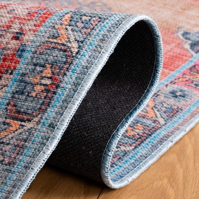 Hand-Knotted Square Red and Blue Viscose Area Rug