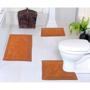 Luxury Reversible Bathroom Rugs Set, Washable Rug, Extra Soft and Absorbent bath Rug, Non-Slip Bath Mat Set, 3 Pcs Set with Contour, Terracotta - 1 of 4