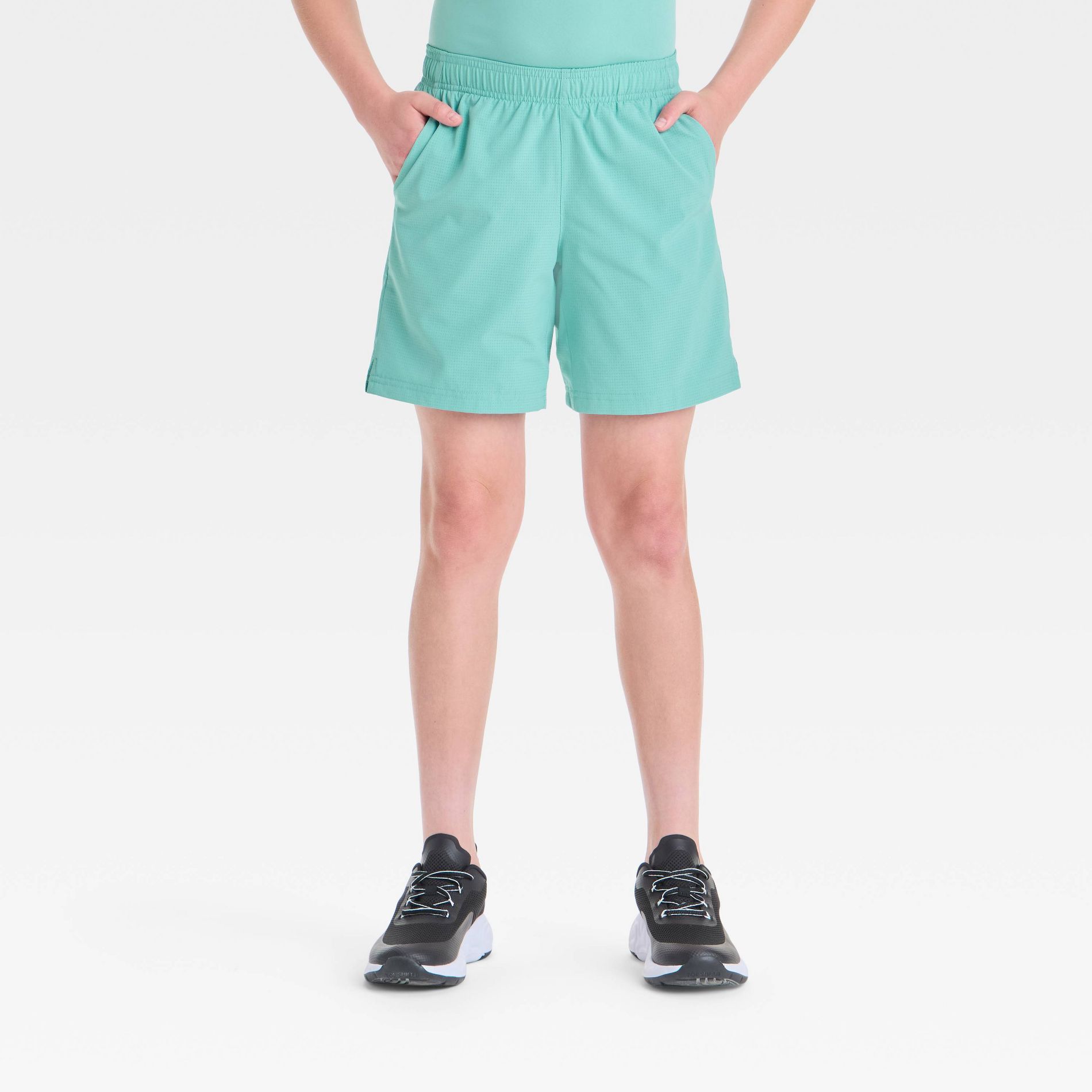 Boys' Textured Woven Shorts - All In Motion™ Light Teal Green M: Moisture Wicking, Quick Dry, Elastic Waistband
