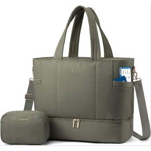 Puffer Weekender Duffle Bag with Shoe Compartment, Carry On for Women, Overnight Gym Tote Bag - 1 of 4