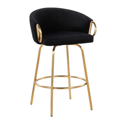 Black Velvet and Gold Metal Swivel Counter Stools, Set of 2