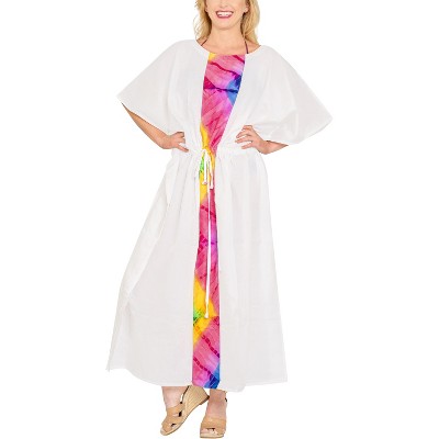 LA LEELA Women's House Daily Routine Evening Wear Vacation Holiday Casual Loungewear Plus Size Caftan Maxi Boho Nightwear for Women 2X-3X White, Solid