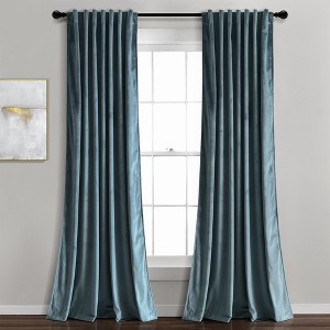 Home Boutique Prima Velvet Solid Light Filtering Back Tab/Rod Pocket Window Curtain Panels Slate Blue 54x84 Set - 1 of 1