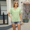 Women's V Neck Jacquard Button Short Sleeve T-Shirt Loose Hollow Top - 4 of 4