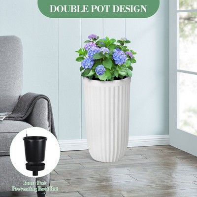 14.5 Inch Tall Planter Set of 2, Self Watering Plant Pot with Water Level Monitoring Device, Large Flower Pot with Hidden Wheels for Living Room