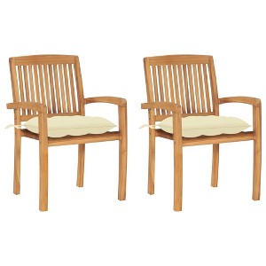 vidaXL Patio Chairs 2 pcs with Cream White Cushions Solid Teak Wood - 1 of 4