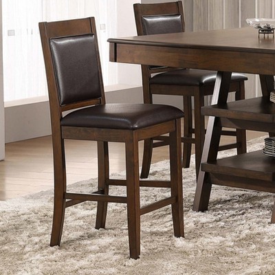 Kumasinova Bar Stools Set of 2 with Padded Seat,Faux Leather Counter Stools with Back,Transitional Counter Height Bar Stools for Island,Brown,Walnut