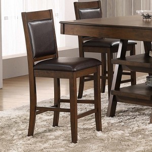 Kumasinova Bar Stools Set of 2 with Padded Seat,Faux Leather Counter Stools with Back,Transitional Counter Height Bar Stools for Island,Brown,Walnut - 1 of 4
