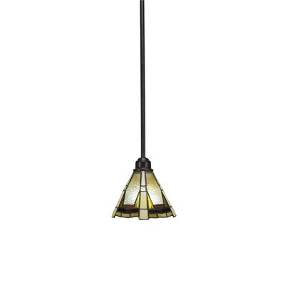 Toltec Lighting Blacksmith 1 - Light Pendant in  Painted Wood/Dark Granite with 7" Zion Art Glass Shade