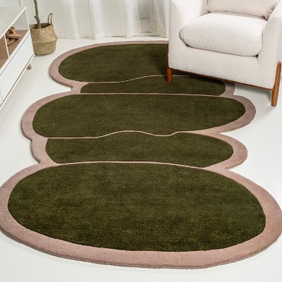 Whimsical Green and Pink Handwoven Wool Kids Rug