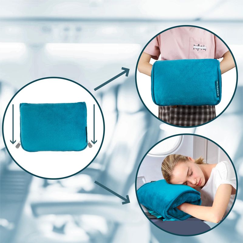 PAVILIA Travel Blanket and Pillow, Warm Soft Fleece 2-IN-1 Combo Large Compact Set for Airplane Camping Car Trips, 4 of 9