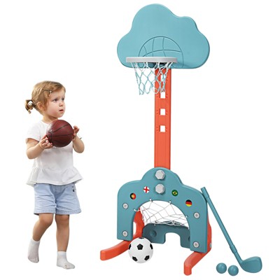 3-in-1 Kids Basketball Hoop Set Adjustable Sports Activity Center w/ Balls Green